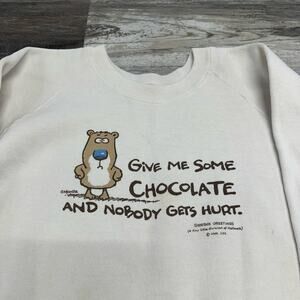 Vintage White L‎ Cartoon Chocolate Shoebox Greetings Hallmark Sweatshirt 90s